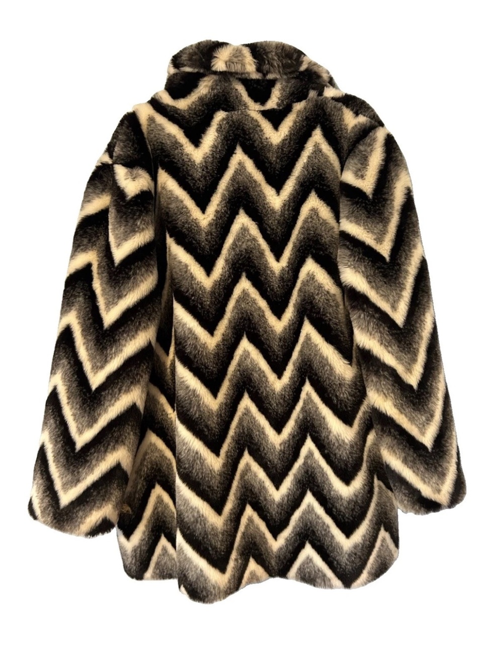 Vintage Y2K Newport News Faux Fur Coat XL Chevron Zig Zag Black White Mod
